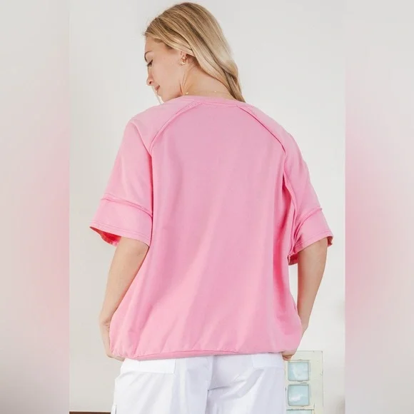 BV05 Bluevelvet Pink Floral Peace Sign Oversized Tee - Picture 3 of 3